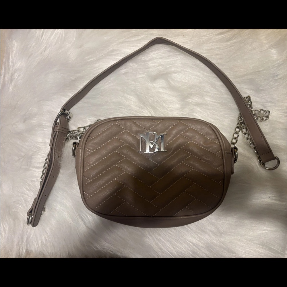 Quilted Taupe Crossbody Bag with Silver Hardware